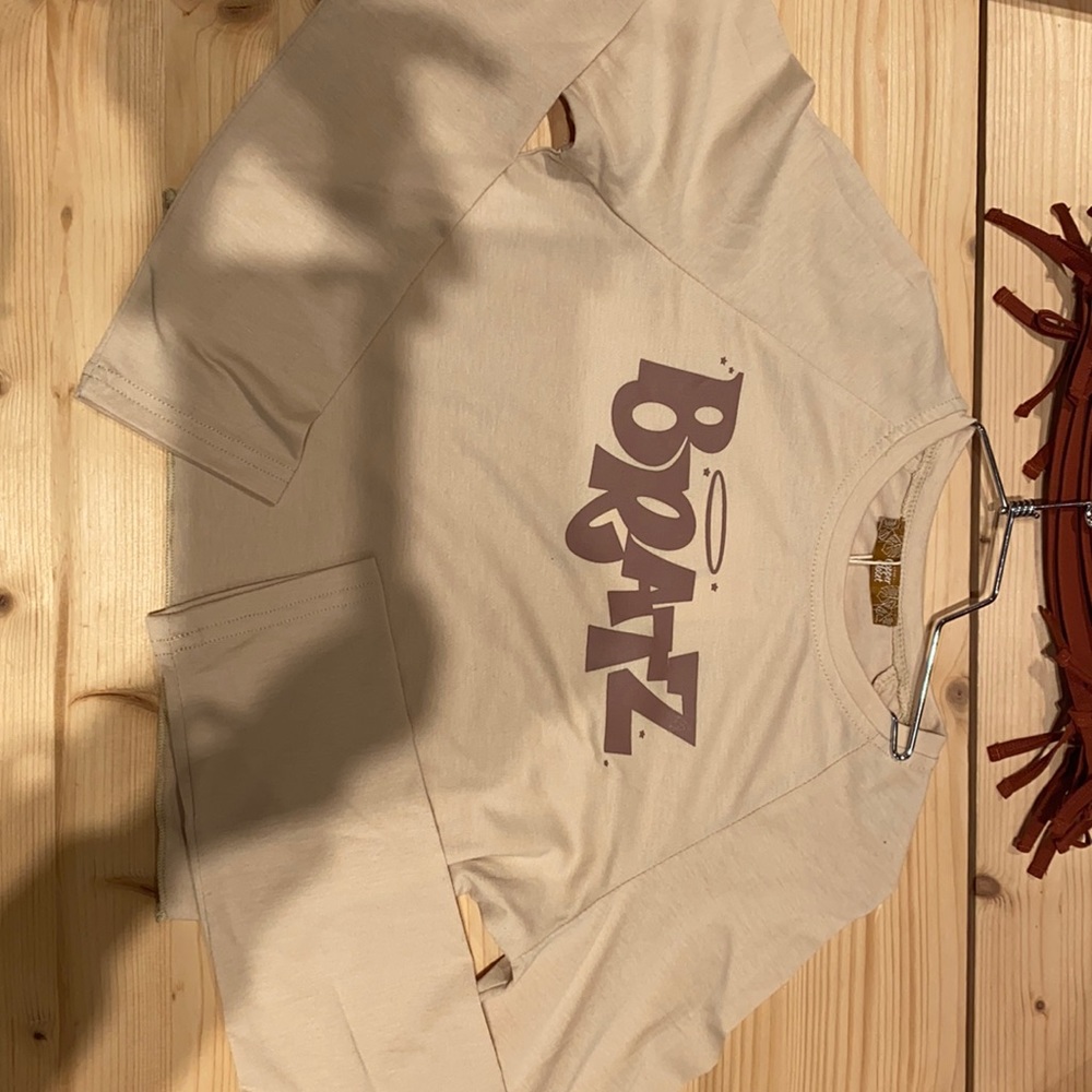 Tan long sleeve crop with BRATZ logo